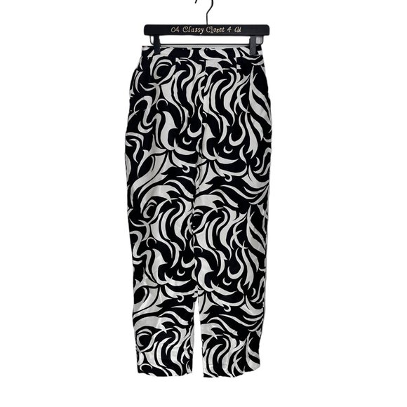 Adrianna Papell Silk Black & White Cropped Print Pants 8 - Picture 2 of 7